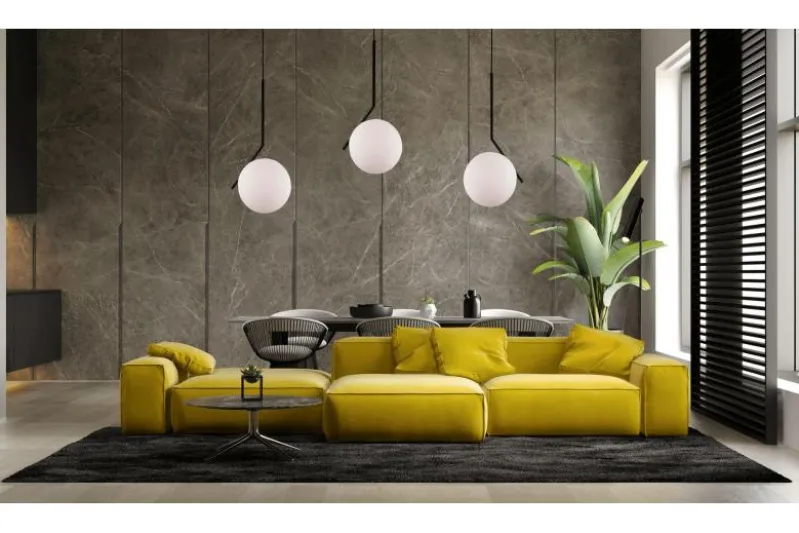 Lampada a sospensione di design a sfera in vetro bianco SORENTO D20 Nero