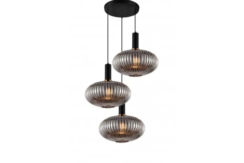 Lampada a sospensione di design con tre sfere in vetro grigio fumo FLORI W3-RD
