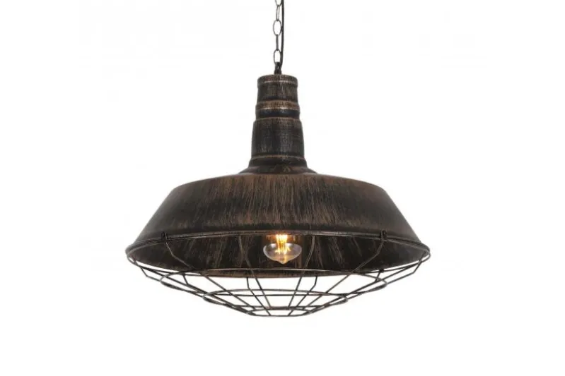Lampada a sospensione in stile industriale vintage ARIGIO D35 oro antico con nero