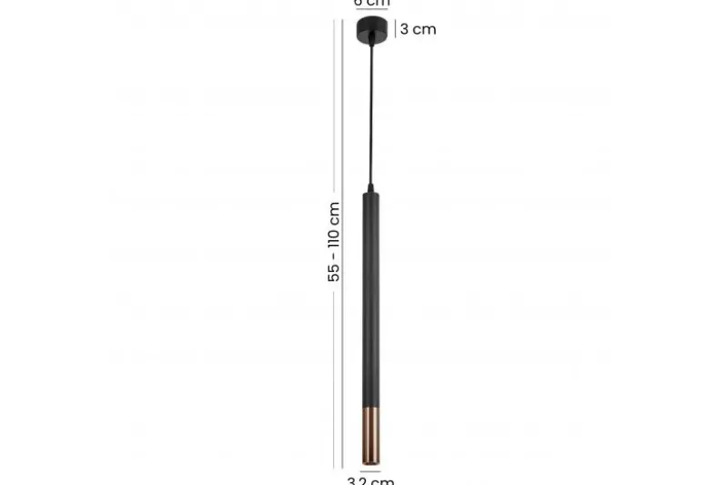 LAMPADA A SOSPENSIONE MODERNA TUBO NERO E GRAFITE SLIM W1