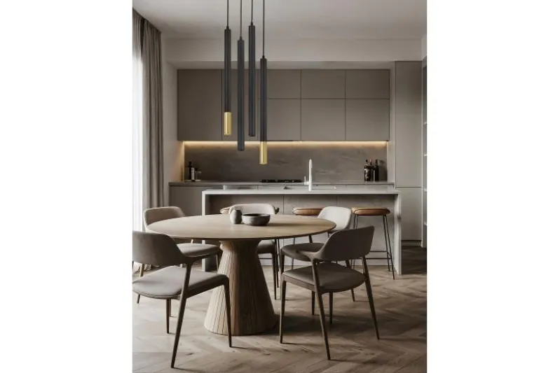 LAMPADA A SOSPENSIONE MODERNA TUBO NERO E ORO SLIM W1