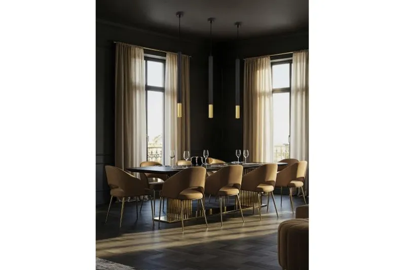 LAMPADA A SOSPENSIONE MODERNA TUBO NERO E ORO SLIM W1