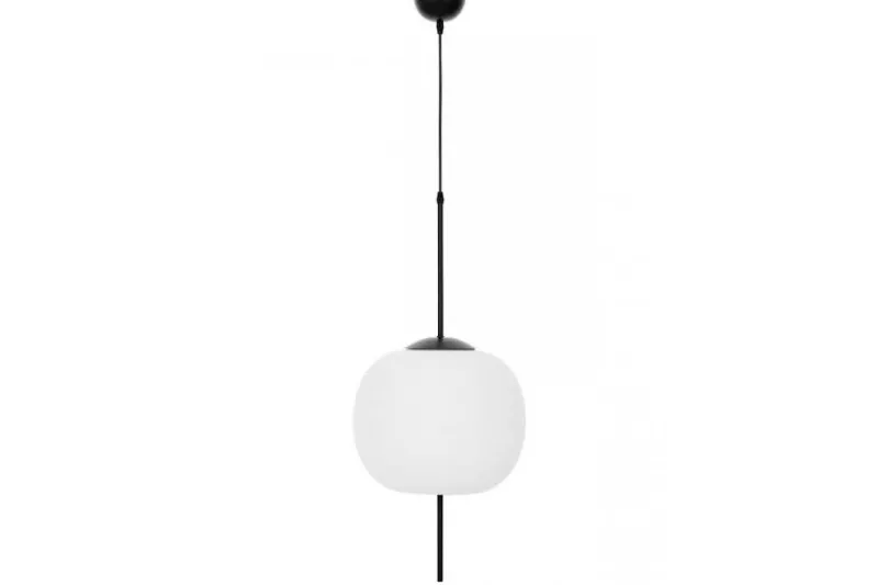 Lampada a sospensione palla bianca stelo metallo nero ALPINA D33
