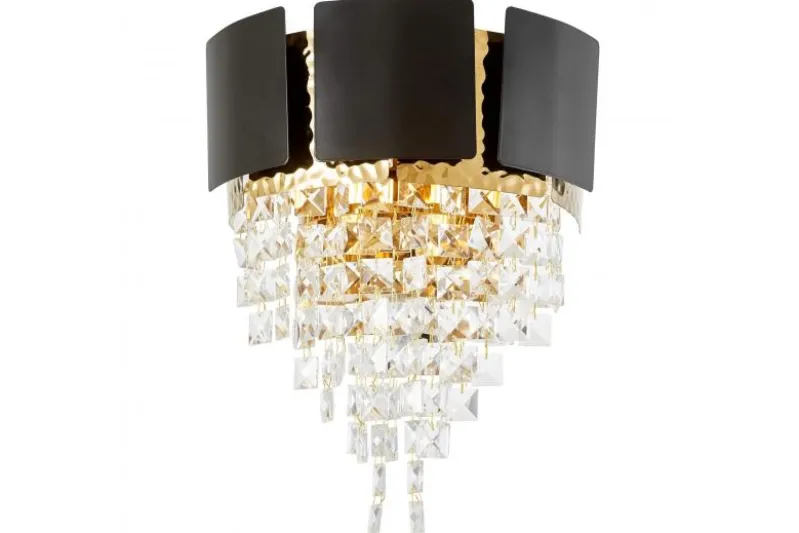 LAMPADA DA PARETE IN CRISTALLO NERO E ORO MOLINA W2