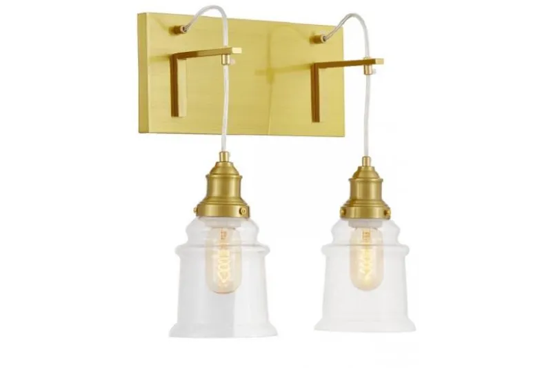 Lampada da parete ottone 2 paralumi vetro trasparente MOLETTI W2