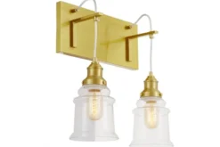 Lampada da parete ottone 2 paralumi vetro trasparente MOLETTI W2