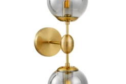 Lampada da parete sfere grigio fumo due bracci ottone ZODIAK W2
