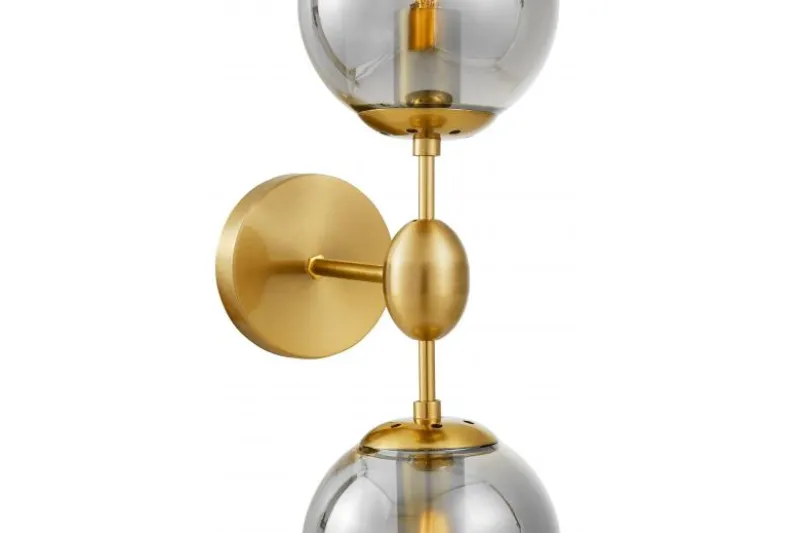 Lampada da parete sfere grigio fumo due bracci ottone ZODIAK W2