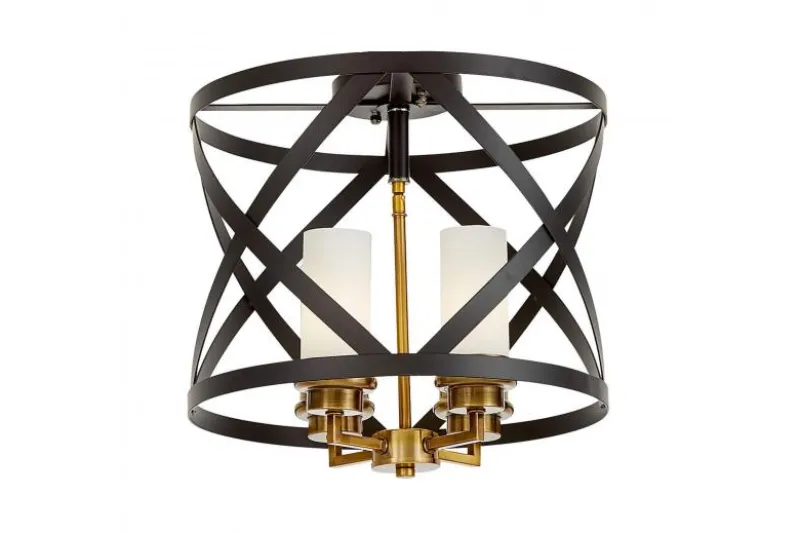 Lampada da soffitto industrial vintage nera e ottone a gabbia ASTILA W3