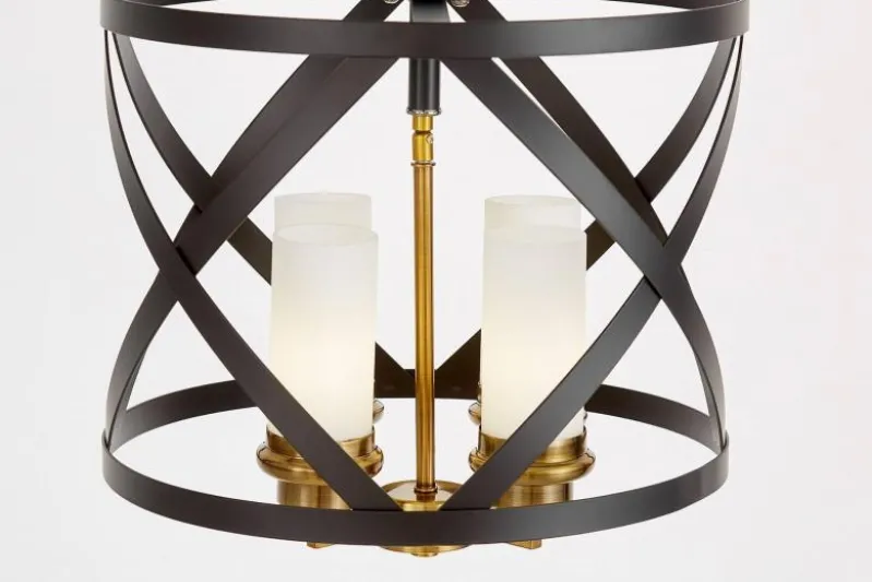 Lampada da soffitto industrial vintage nera e ottone a gabbia ASTILA W3
