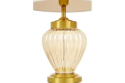 Lampada da tavolo ambra e ottone con paralume crema in tessuto MOLTENA