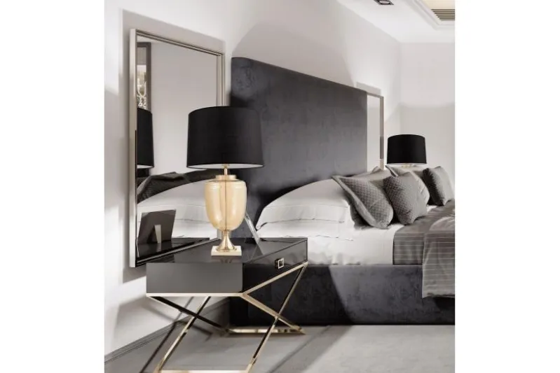 Lampada da tavolo comodino OLIMPIA Nero Oro