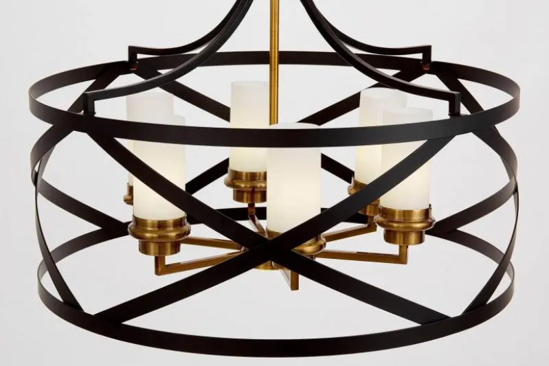 Lampadario a gabbia nero e ottone vintage ASTILA W6