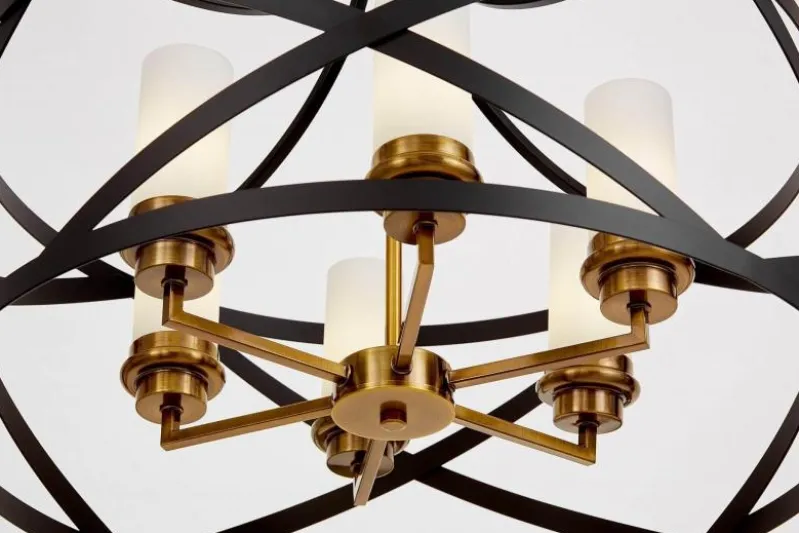 Lampadario a gabbia nero e ottone vintage ASTILA W6