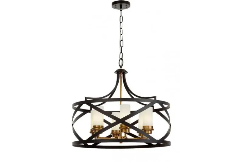 Lampadario a gabbia nero e ottone vintage ASTILA W6