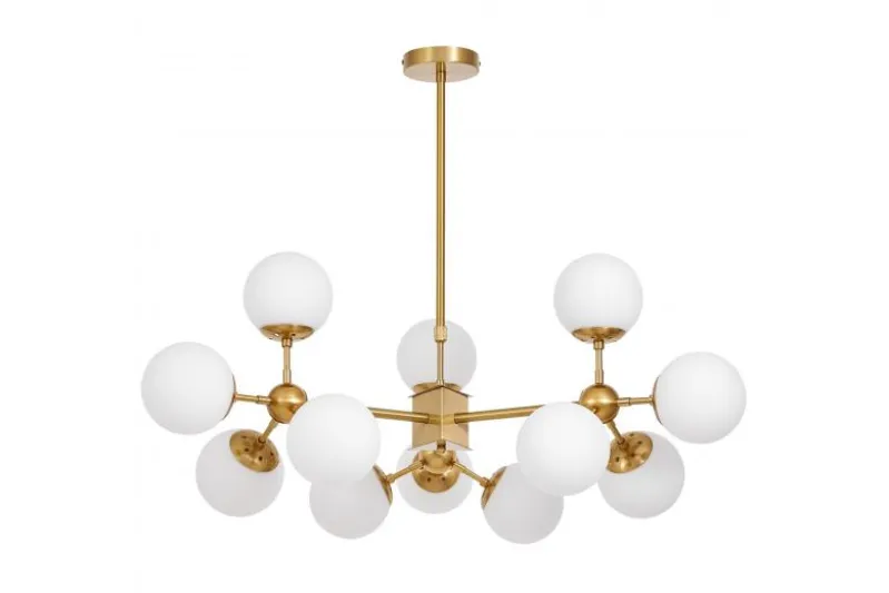 Lampadario a sospensione a sfere vetro bianco ottone ZODIAK W12