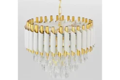 Lampadario a sospensione bianco e oro con cristalli MAZINI D40
