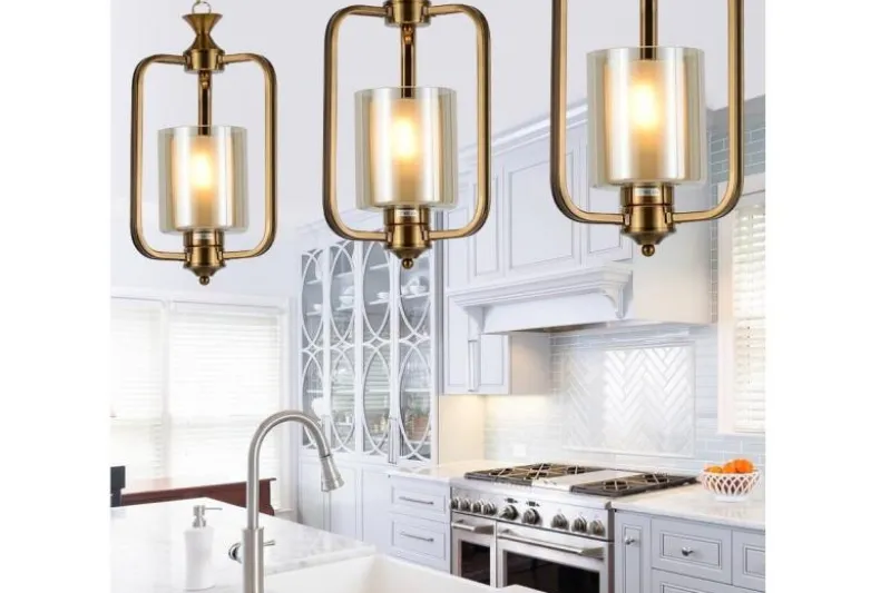 Lampadario a sospensione classico in ottone e vetro ATLANTA W1