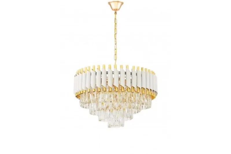Lampadario a sospensione con cristalli bianco e oro MAZINI D50