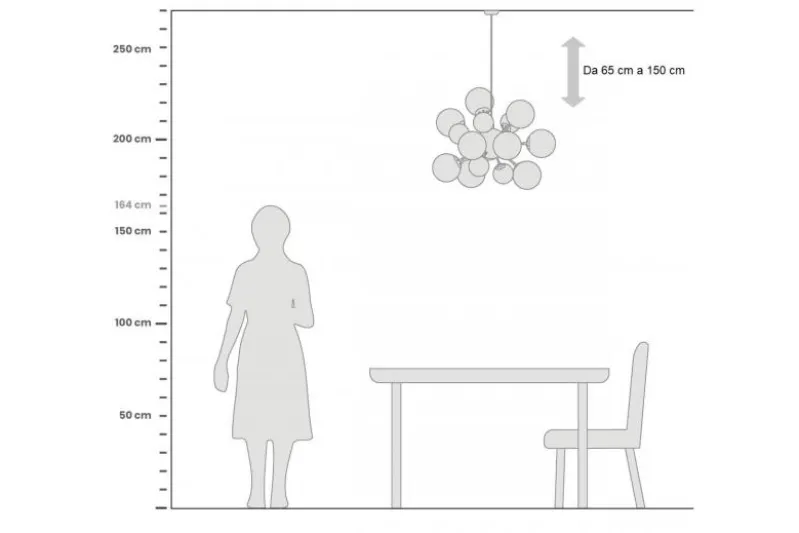 Lampadario a sospensione di design moderno 10 luci a sfere in vetro GALAKSIDA W10