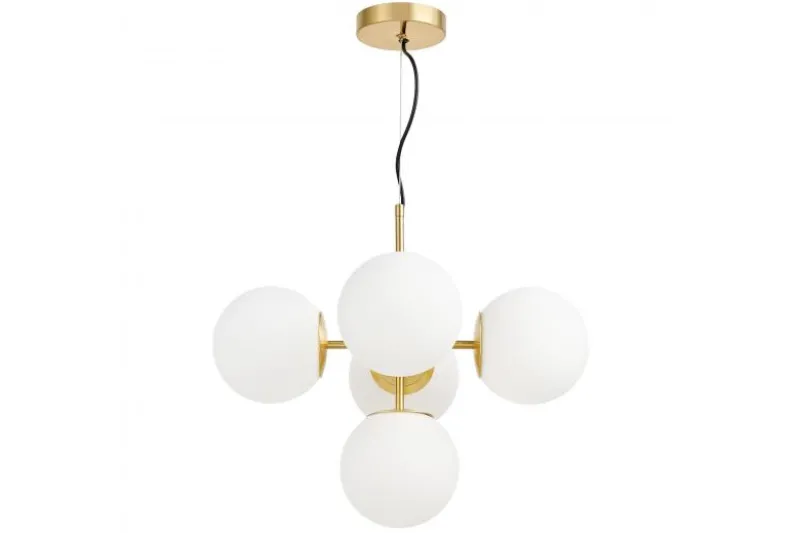 Lampadario a sospensione di design moderno 5 luci a sfere STELVIO W5 Ottone
