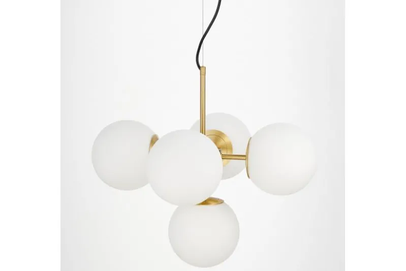 Lampadario a sospensione di design moderno 5 luci a sfere STELVIO W5 Ottone