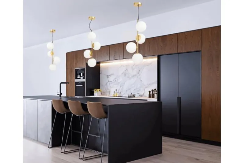 Lampadario a sospensione di design moderno 4 luci a sfere STELVIO W4 Ottone