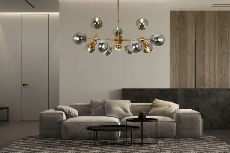 Lampadario a sospensione di design moderno 12 luci a sfere ZODIAK W12 Ottone
