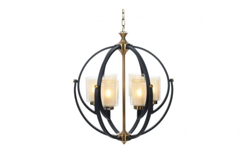 Lampadario a sospensione di metallo in colore nero con ottone BERGEN W6