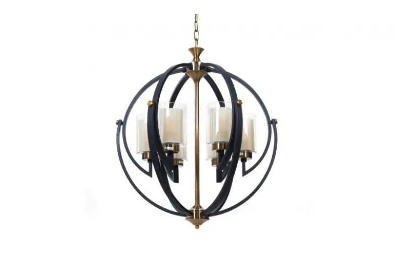 Lampadario a sospensione di metallo in colore nero con ottone BERGEN W6