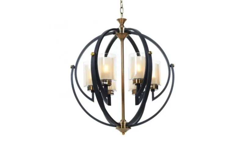 Lampadario a sospensione di metallo in colore nero con ottone BERGEN W6