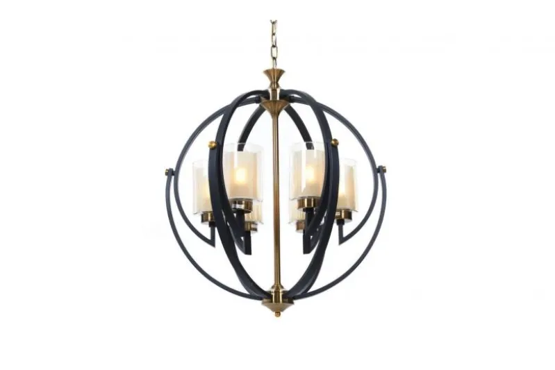Lampadario a sospensione di metallo in colore nero con ottone BERGEN W6