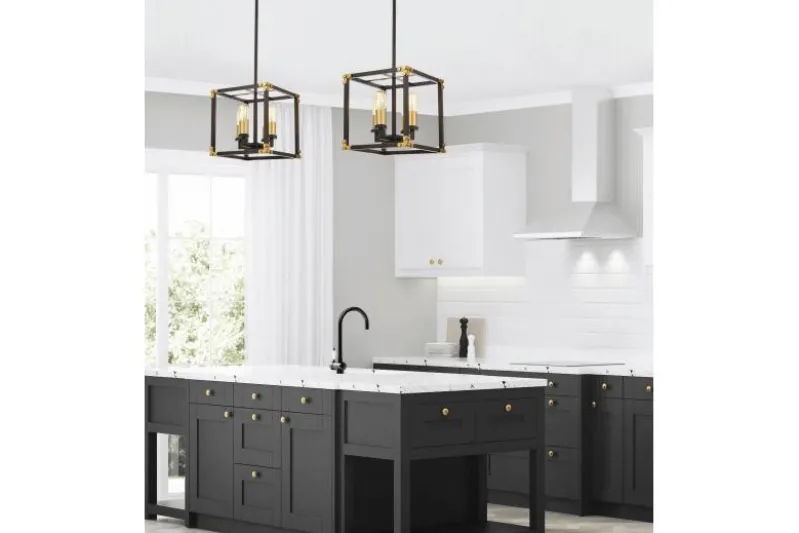 Lampadario a sospensione di metallo in colore nero con ottone WALDORF W4
