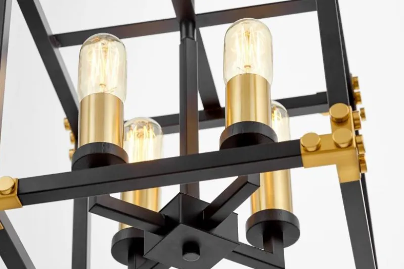 Lampadario a sospensione di metallo in colore nero con ottone WALDORF W4