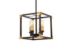 Lampadario a sospensione di metallo in colore nero con ottone WALDORF W4