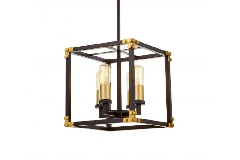 Lampadario a sospensione di metallo in colore nero con ottone WALDORF W4