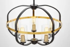 Lampadario a sospensione di metallo in colore nero con ottone MONTEREY W5