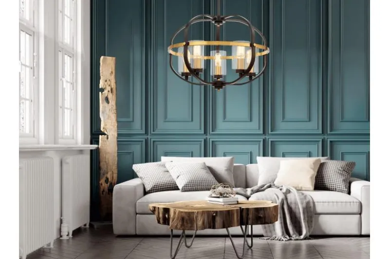 Lampadario a sospensione di metallo in colore nero con ottone MONTEREY W5