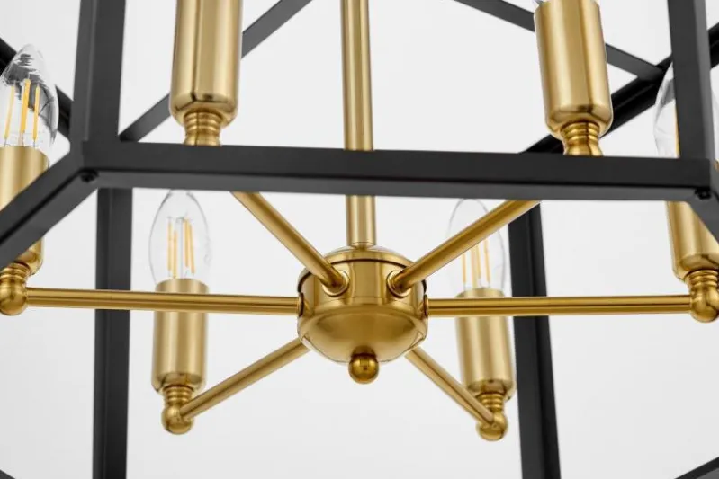 Lampadario a sospensione esagonale di metallo in colore nero con ottone LORTON W6