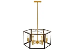Lampadario a sospensione esagonale di metallo in colore nero con ottone LORTON W6