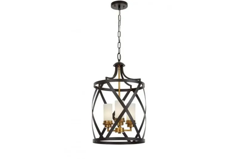 Lampadario a sospensione metallo nero e ottone a gabbia ASTILA W3