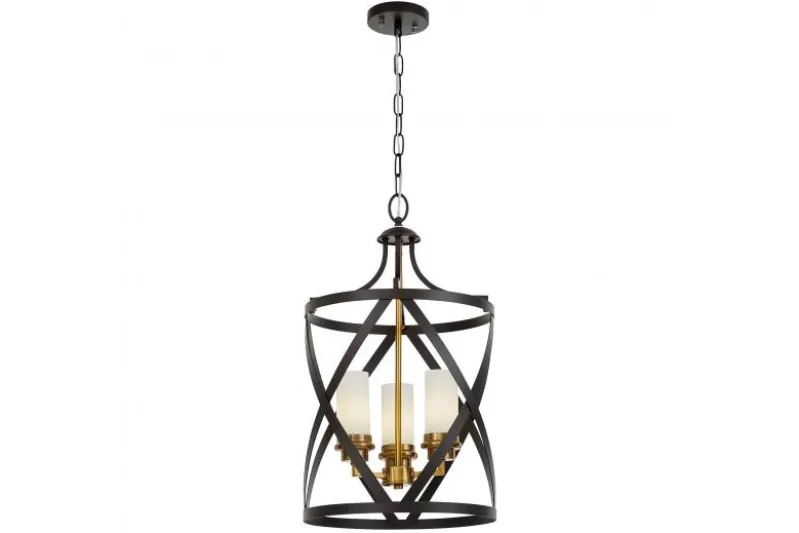 Lampadario a sospensione metallo nero e ottone a gabbia ASTILA W3