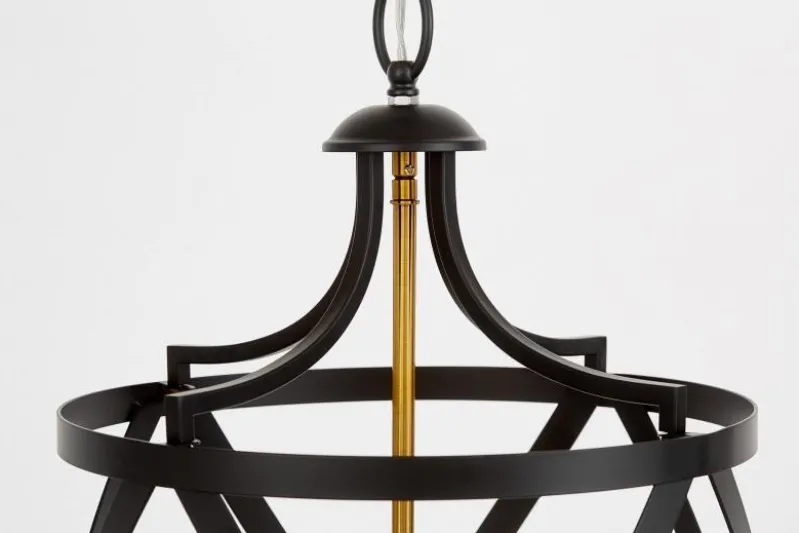 Lampadario a sospensione metallo nero e ottone a gabbia ASTILA W3