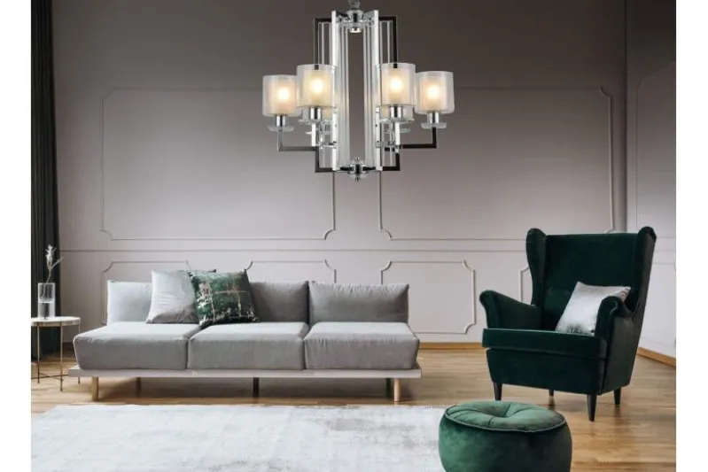 Lampadario a sospensione moderno di metallo colore cromo MANHATTAN