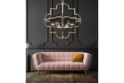 Lampadario a sospensione moderno in metallo colore oro con paralume nero BALTIMORE W6