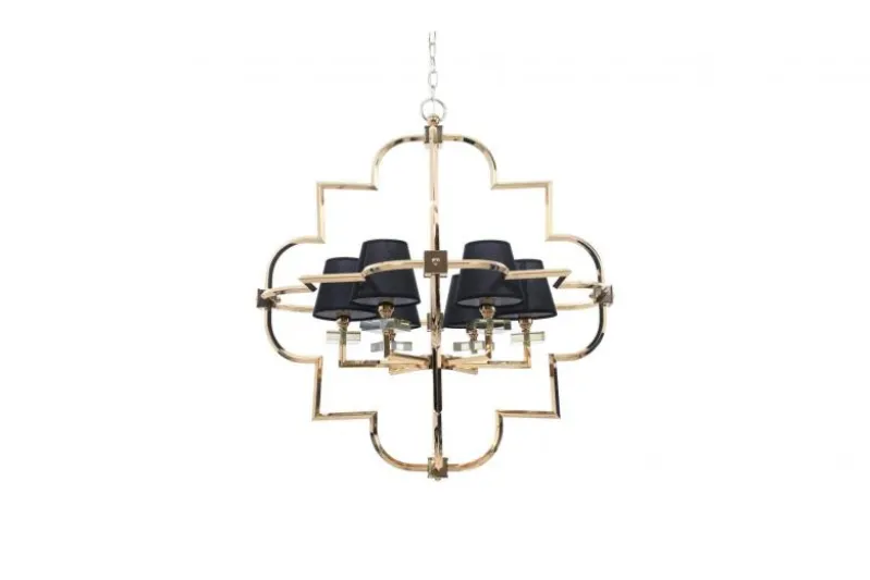 Lampadario a sospensione moderno in metallo colore oro con paralume nero BALTIMORE W6