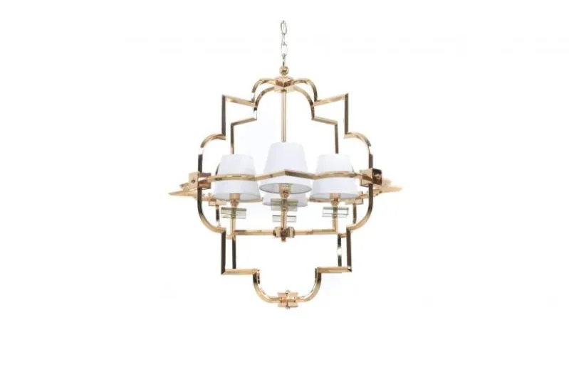 Lampadario a sospensione moderno in metallo colore oro con paralume bianco BALTIMORE W4