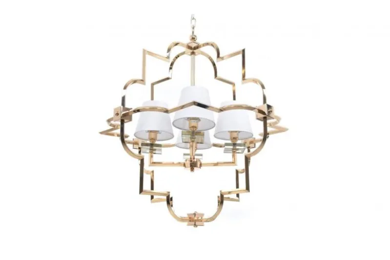 Lampadario a sospensione moderno in metallo colore oro con paralume bianco BALTIMORE W4