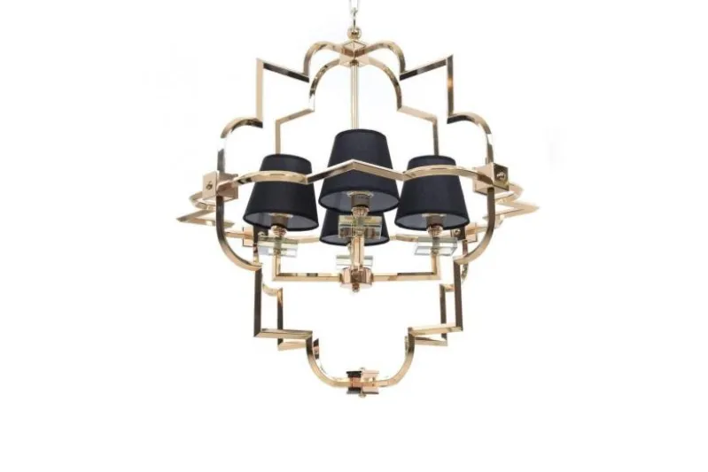 Lampadario a sospensione moderno in metallo colore oro con paralume nero BALTIMORE W4