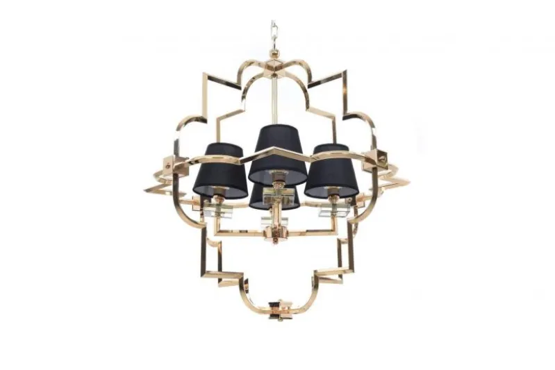 Lampadario a sospensione moderno in metallo colore oro con paralume nero BALTIMORE W4